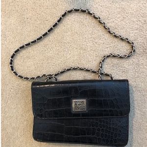 ANNE KLEIN black reptile Purse w/chain handle